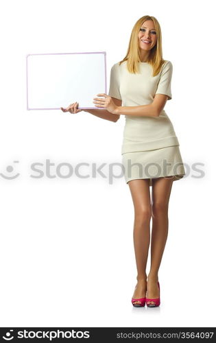 Blank board and attractive woman