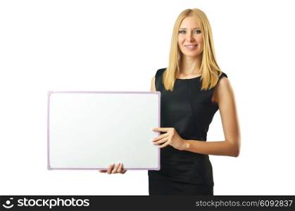 Blank board and attractive woman