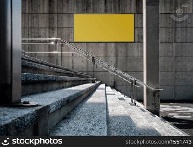 Blank Board for Mockup. Empty Horizontal Poster on the Concrete Wall. Outdoor Scene, Modern Industrial Loft Building. included Clipping Path