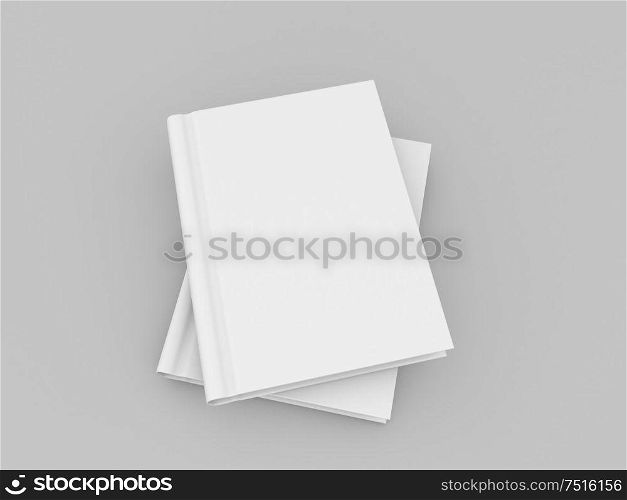 Blank book cover mock up on gray background. 3d render illustration.. Blank book cover mock up on gray background.