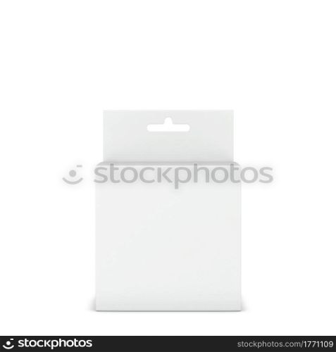 Blank box packaging with hanger mockup. 3d illustration isolated on white background