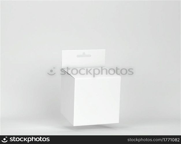 Blank box packaging with hanger mockup. 3d illustration on gray background