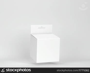 Blank box packaging with hanger mockup. 3d illustration on gray background