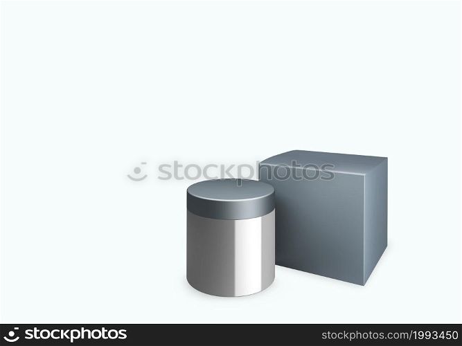 Blank bright grey cosmetic jar mock up on white background with smear cream in front view angle, 3d illustration