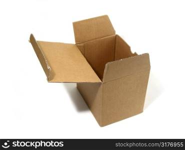 Blank brown open cardboard box isolated on white background