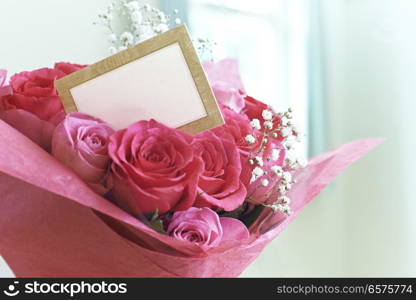 Blank Card In Bouquet Of Flowers