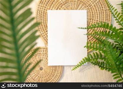 Blank Card Mockup designs in an authentic setting white greeting card artworks or stationery designs. empty paper card