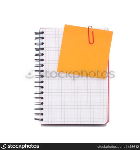 Blank checked notebook with notice paper isolated on white background cutout