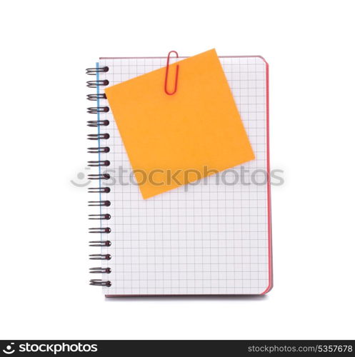 Blank checked notebook with notice paper isolated on white background cutout