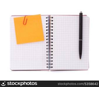 Blank checked notebook with notice paper isolated on white background cutout
