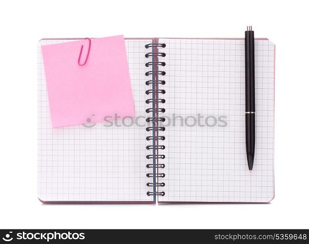 Blank checked notebook with notice paper isolated on white background cutout