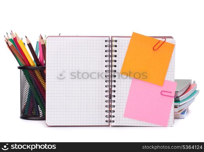 Blank checked notebook with notice papers isolated on white background cutout