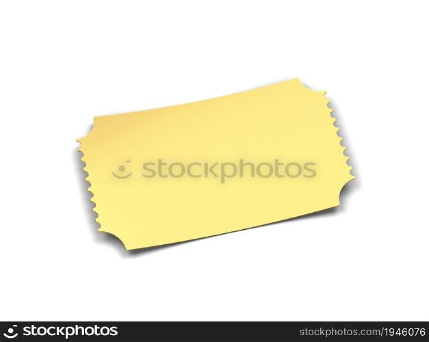 Blank cinema ticket or coupon. 3d illustration isolated on white background