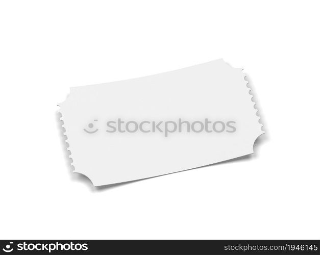 Blank cinema ticket or coupon. 3d illustration isolated on white background