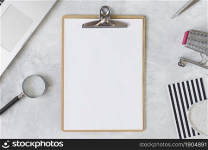 blank clipboard with grocery cart. Beautiful photo. blank clipboard with grocery cart