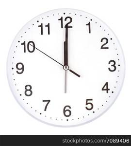 Blank clock face with hour, minute and second hands isolated on white background