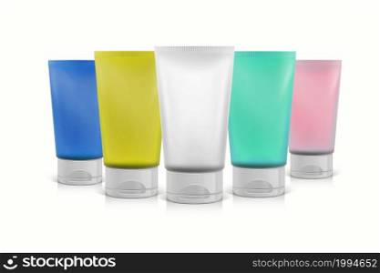 Blank cosmetic tube with packaging mockup isolated on white background. 3d rendering, fit for your design element.