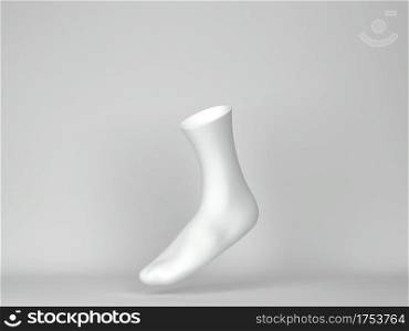 Blank cotton sock mockup. 3d illustration on gray background