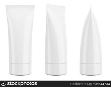 blank cream cosmetic or toothpaste tube isolated on white background. 3d illustration . blank cream cosmetic or toothpaste tube isolated on white backgr