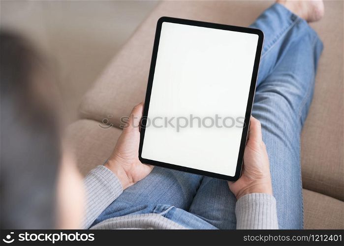 Blank digital tablet in the hand of Asian women, Tablet computer white screen