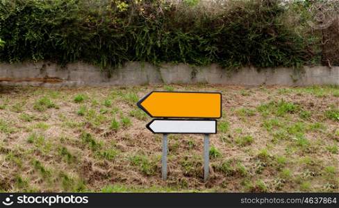 Blank direction signs in the village