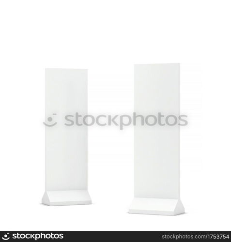 Blank display stand for advertising mockup. 3d illustration isolated on white background