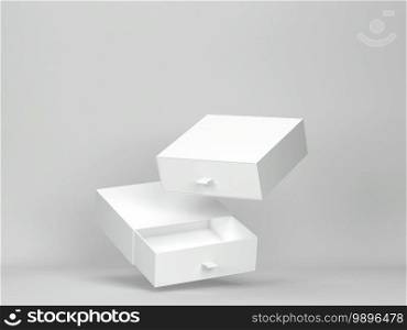 Blank drawer box mockup. 3d illustration on gray background 