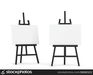 Blank easel mockup. 3d illustration isolated on white background 