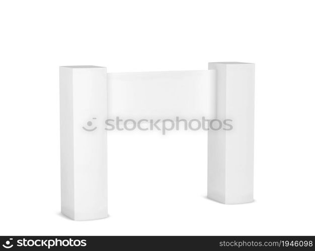 Blank event arch mockup. 3d illustration isolated on white background. Tradeshow gate entrance