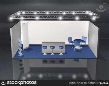 Blank fair stand with lighting truss construction above. Basic blank fair stand