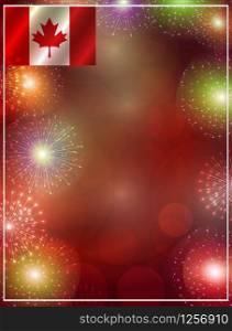 Blank Festive Menu. Advertising Banner for Christmas Holidays with flag of Canada. Bright illustration with fireworks.. Blank Festive Menu with fireworks. Advertising Banner for Christmas Holidays with flag of Canada. Bright illustration.
