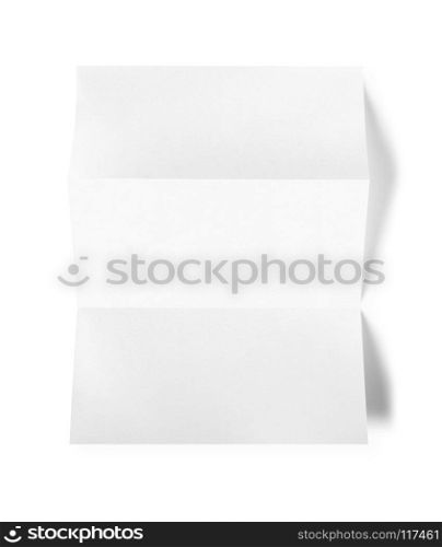Blank folded A4 paper sheet mockup template isolated on white background. Blank folded White A4 paper sheet mockup template