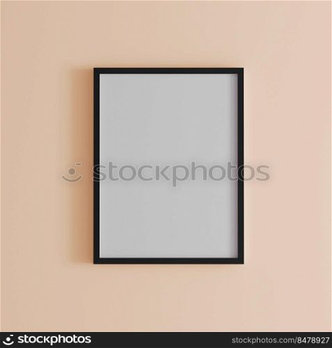 blank frame on coral wall mock up, vertical black poster frame on wall,  picture frame isolated on a wall, mock up for picture or photo frame,  empty frame on bright wall, 3d render