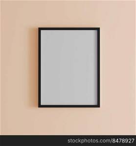 blank frame on coral wall mock up, vertical black poster frame on wall,  picture frame isolated on a wall, mock up for picture or photo frame,  empty frame on bright wall, 3d render