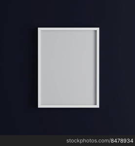 blank frame on dark blue wall mock up, vertical black poster frame on wall,  picture frame isolated on a wall, mock up for picture or photo frame,  empty frame on bright wall, 3d render