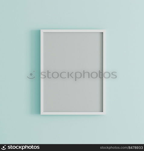 blank frame on light blue wall mock up, vertical black poster frame on wall,  picture frame isolated on a wall, mock up for picture or photo frame,  empty frame on bright wall, 3d render