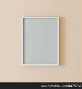 blank frame on light orange wall mock up, vertical black poster frame on wall,  picture frame isolated on a wall, mock up for picture or photo frame,  empty frame on bright wall, 3d render