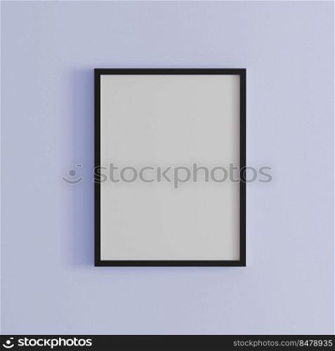 blank frame on light purple wall mock up, vertical black poster frame on wall,  picture frame isolated on a wall, mock up for picture or photo frame,  empty frame on bright wall, 3d render