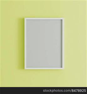 blank frame on yellow wall mock up, vertical black poster frame on wall,  picture frame isolated on a wall, mock up for picture or photo frame,  empty frame on bright wall, 3d render
