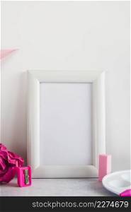 blank frame supplies desk