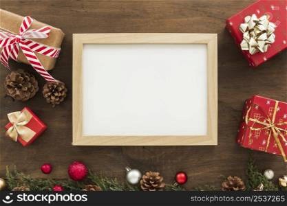 blank frame with gift boxes