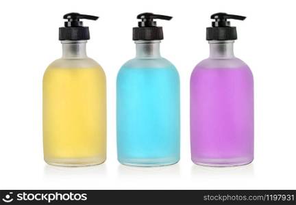 Blank glass pump bottle for oil mockup isolated with clipping path