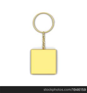 Blank golden keychain mockup. 3d illustration isolated on white background. Trinket for keys