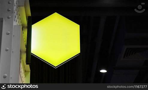 Blank hexagon lightbox signage hang on wall