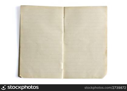 Blank lined old exercise book isolated on white