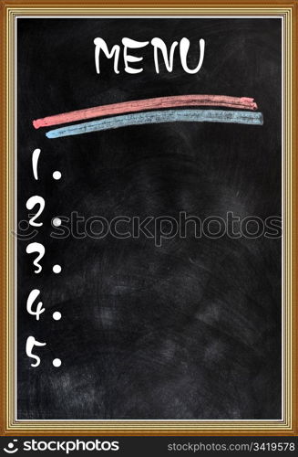 Blank menu with a wooden frame and blackboard background