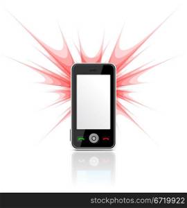 Blank mobile phone used as a camera with flash on white. Vector illustration