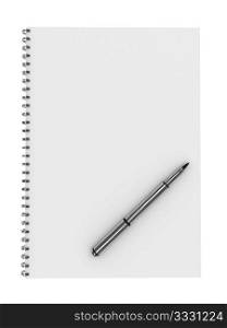 blank notebook with pen isolated on white