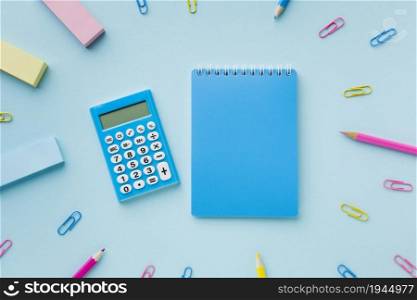 blank notepad calculator top view. High resolution photo. blank notepad calculator top view. High quality photo