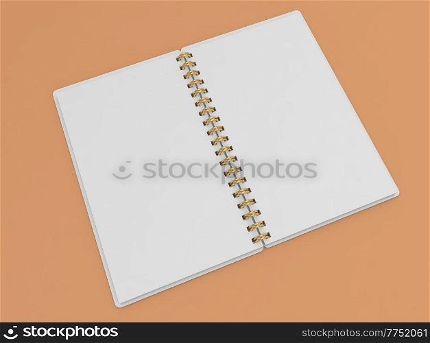 Blank notepad mockup on orange background. 3d render illustration.